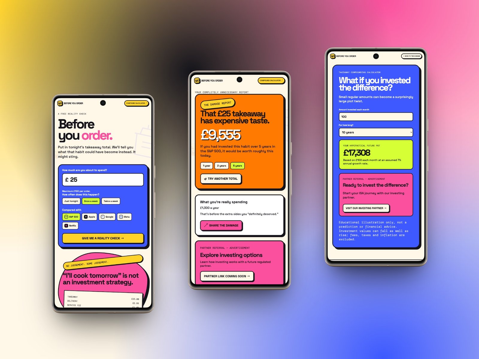 Before You Order web application shown across mobile screens