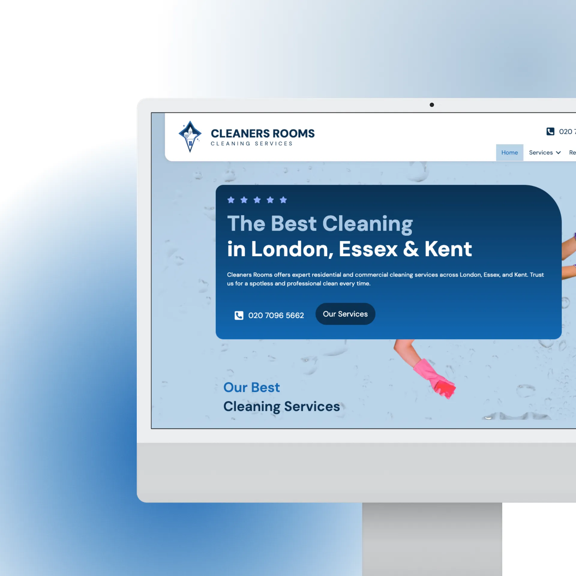 Cleaners Rooms cleaning services website displayed on a desktop monitor